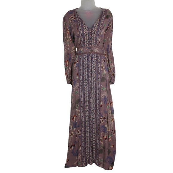 Angie Women's Floral Purple Midi Dress Size M  Bohemian Peasant Romantic - Picture 1 of 7